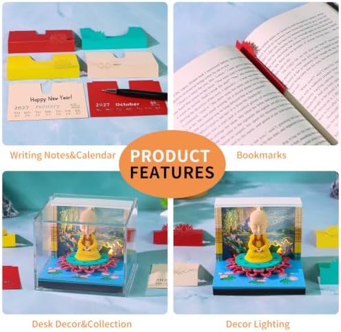 3D Memo Pad, 3D Calendar 2027, Time Piece Calendar, Tear-Off Calendars 2027, 3D Paper Carving Art Memo Pad, Art Carving Sticky Notes for Office Home Gifts Ornaments (Lotus Monk) - Image 4
