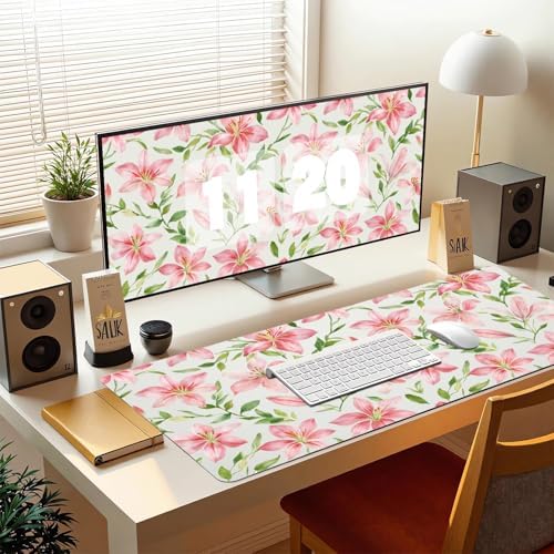 Watercolor Lily Office Desk Mat 31.5" x 15.7" Desktop Mat PU Leather Large Mouse Pad White Mousepad Non-Slip Table Mat for Girls, Women, Home, Work, Computer, and Gaming - Image 7