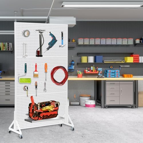 Eastern Tree Metal Pegboard Display Stand 3.5 x 6 Feet with 30 Hooks, Standing Pegboard Display with Wheels, Peg board Display Rack, Large Pegboard Panels - White - Image 7
