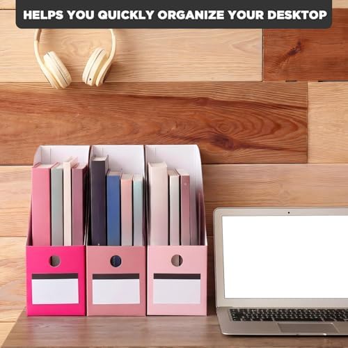 Jutom 48 Sets Cardboard Magazine Holders with Labels for School,Pink - Image 4
