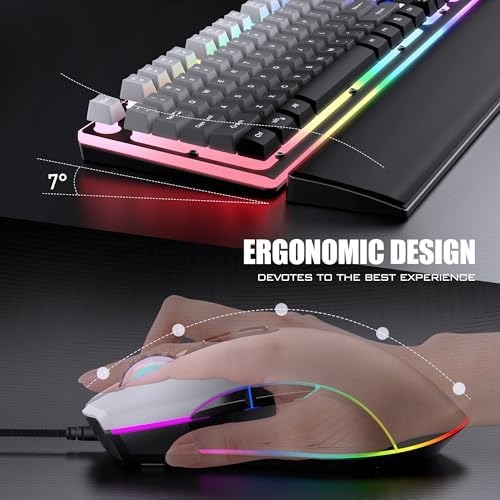 RedThunder K10 Wired Gaming Keyboard, Mouse Wrist Rest Combo, RGB Backlit, Mechanical Feel Anti-ghosting Keyboard + 7D 7200 DPI Mice+Soft Leather Wrist Rest 3 in 1 PC Gamer Accessories(Gradient Gray) - Image 5