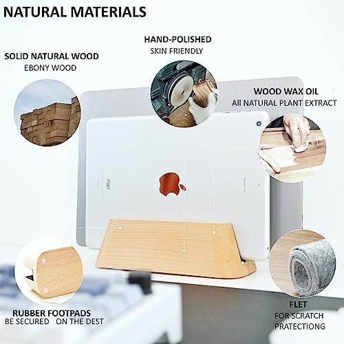 ACODE Wood Vertical Laptop Stand, Laptop Holder for Desk Compatible with MacBook Pro Air Surfaces,Laptops Storage Rack Slot Thickness 0.59" to 0.71"，Vertical Laptop Stand 2 Slots for max 2 Devices - Image 2