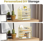 Daltack 6-Tier Paper Organizer for Desk with Handle, Gold - Image 3