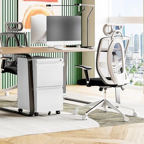 MIIIKO 2 Drawer File Cabinet with Lock, Home Office Filing Cabinets on Wheels, Under Desk 2 Drawers Storage for Legal/Letter/A4 Files,Fully Assembled - Image 2