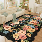 DUKINO 5x8 Washable Area Rug, Soft Floral Living Room Rug Non Slip, Black - Image 6