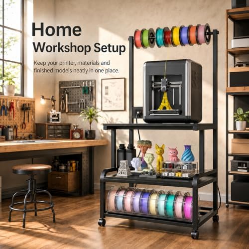 Homieasy 3D Printer Stand with Charging Station, 29.1" x22.8", Black - Image 4