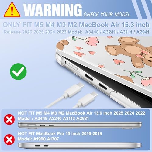 May Chen for MacBook Air 15 inch Case M5 M4 M3 M2 2026 2024-2023, Model A3448 A3241 A3114 A2941, Closes Seamlessly Hard Shell Laptop Cover with Keyboard Cover, Cute Teddy Bear - Image 2