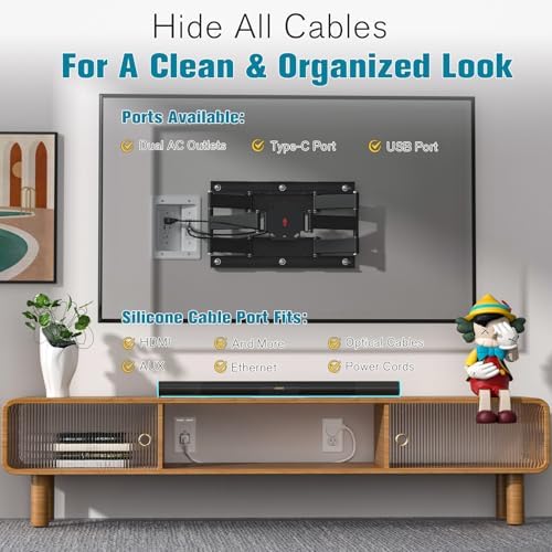 TV Cord Hider for Wall Mounted TV, in-Wall Cable Management Kit, Outlet Box– Dual Outlet Cord Hider with TypeC/USB Power Port & Low Voltage Support, Includes Drywall Saw, Template & Extension Cable - Image 2