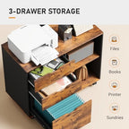 DEVAISE 3 Drawer Wood File Cabinet, Rolling Filing Cabinet with Open Storage Shelf, Printer Stand for Home Office Storage and Organization, Fits Letter/A4 Files (Rustic Brown, Recessed Pull) - Image 5