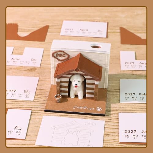 3D Calendar 2027,Time Piece Calendar 2027,Cute Dog 3D Art Notepad Calendars,3D Memo Pad,Tear Away Calendars,Christmas Gift,New Year Gift (Adorable dog house) - Image 6