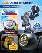 VANMASS【85+LBS Strongest Suction & Military-Grade Ultimate Car Phone Mount【Patent & Safety Certs】 Cell Phone Holder for Dash Windshield Vent for iPhone 17 Pro Max Automobile Interior Sets, Ink Black - Image 4