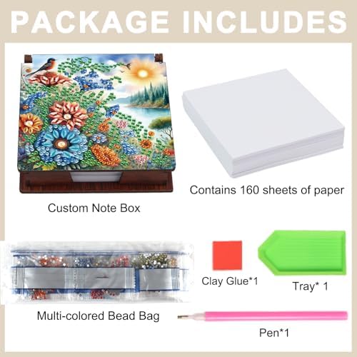 4Pcs Sticky Note Holder Diamond Art Painting Wooden Post Note Dispenser Memo Paper Storage Box with 160 Sticky Notes Desk Office Accessories - Image 3