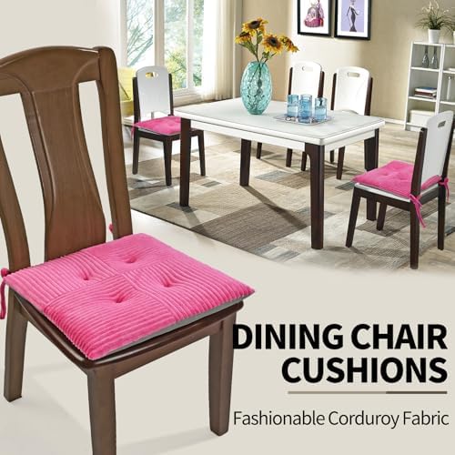 Office Stacking Chair Cushions 4 Pack, Corduroy High Density Foam Kitchen Seat Cushions with Ties, Square 17" x 17" Indoor Non-Slip Dining Chair Pads, Pink, 4pcs - Image 3