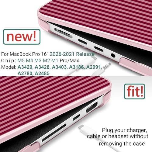 DONGKE Compatible with MacBook Pro 16 Inch Case (2026-2021 Release, M5 M4 M3 M2 M1 Pro/Max Chip), Plastic Hard Shell with Keyboard Cover & Screen Protector for MacBook Pro 16", Red & Pink Stripes - Image 2