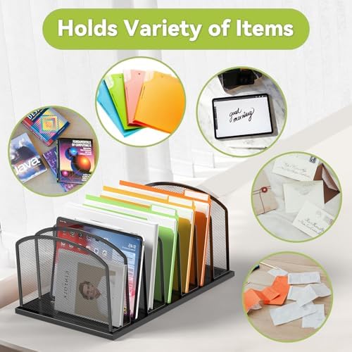 MINDEPOT Desk File Organizer 7 Sections Upright Mesh File Sorter Organizer for Desk, Office Organization File Holder for Home, Office & Classroom (Black, 1Pack) - Image 6