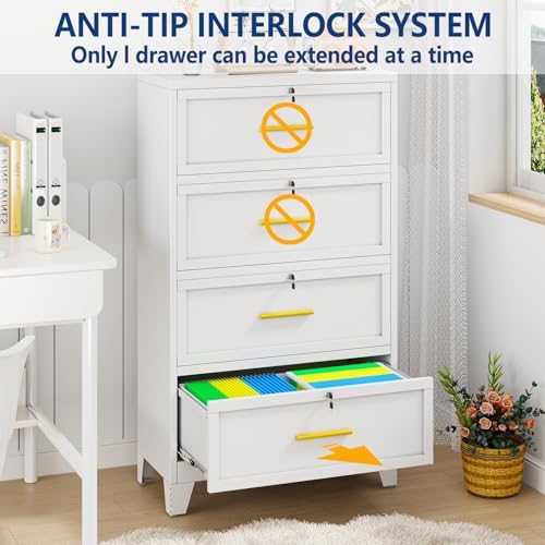Ckzbx Metal 4 Drawers Locker Storage Organizer, 60.6" H Drawer Chest, Closet Organizers for Living Room, Hallway, Closet, White - Image 7