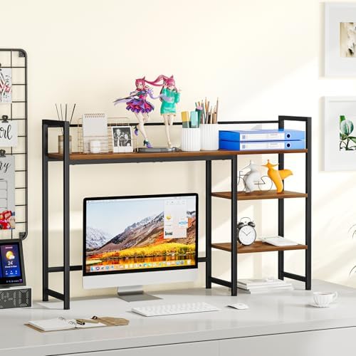 Snughome Desk Shelf, 44.9" Large Desktop Organizer Shelf, Desk Hutch for Computer Monitor, 4 Tier Desk Top Display Rack, Wood Desktop Bookshelf Storage Rack for Home Office Dorm - Image 2