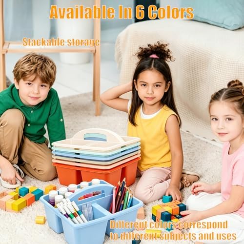 6 Pack Classroom Caddy with Handle, Plastic Storage Caddy Organizer, Portable Storage Bin with 3 Compartments for Classroom Organization, Table, Desk & Office - Image 7