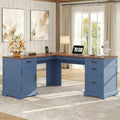 Whalefall 67'' Farmhouse L-Shaped Desk with Drawers for Home Office, Blue by Whalefall