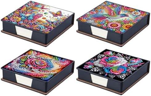 4PCS Diamond Art Painting Notecard Box DIY Craft Sticky Note Box with Total 640 (160 Pages Each) Sheets of Paper for Adults Beginners Desk Organiser(Flowers and Birds) by Unknown