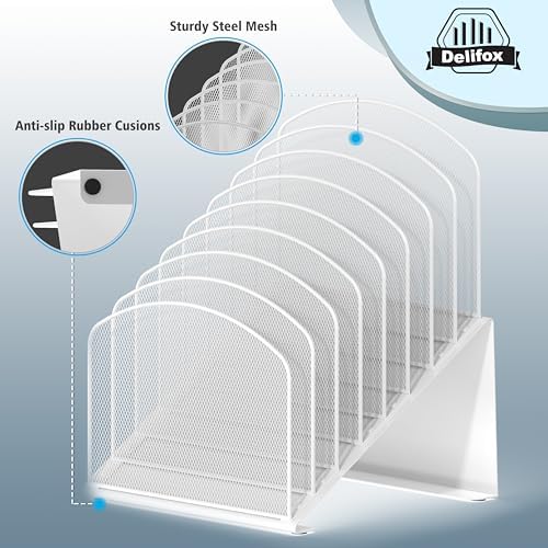 Inclined Desk File Organizer, 8-Section Upright Desk Organizer Standing File Sorter for Office Classroom Desktop Organization (White) - Image 7
