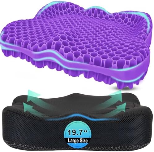 Thicken 19.7in Seat Cushion, Gel Seat Cushion for Long Sitting–Office Chair, Wheelchair, Car Pad, Large Cooling Support Pad for Back Pain, Sciatica, Tailbone Pain Relief by AirllantryHome