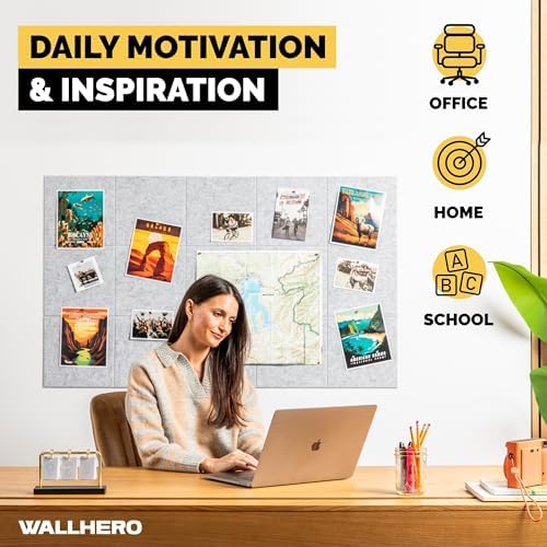 WALLHERO Cork Boards for Walls, Bulletin Boards 59"x36" | 15 Pack | Felt Bulletin Board, Large Cork Board for Office, Wall Protector for Dart Board, Corks Boards, Felt Board Tiles (Gray Marble) - Image 5