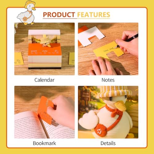 3D Calendar 2027,Time Piece Calendar 2027,Cute Duck 3D Art Notepad Calendars,3D Memo Pad,Tear Away Calendars,Christmas Gift,New Year Gift (Duck in a Straw Hat) - Image 4