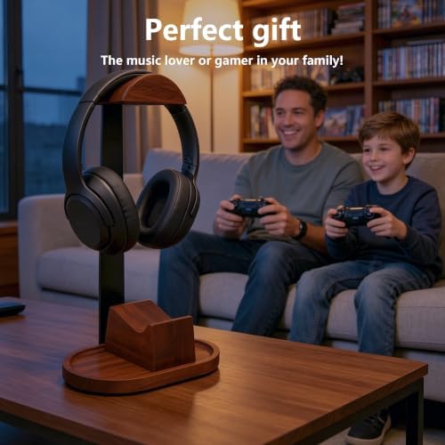 Wooden Headphone Stand for Desk,Controller Stand for Desk with Storage Base - Image 6