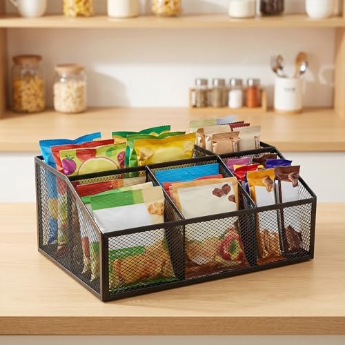 Snack Organizer for Pantry, Metal Mesh Storage Basket, Kitchen Counter Snack Box Tray, Drink Packet Holder, Tea Bag Organizer, Pantry Shelf Bin, Desk Drawer Rack for Coffee Bar, Home and Office - Image 6