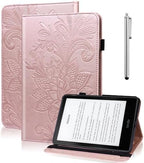 Case for Kindle Fire HD 10 & 10 Plus (13th/11th Generation, 2023/2021) 10.1", Embossed Lace PU Leather Flip Folio Tablet Case with Elastic Band & Card Slots, Multi-Angle Stand Cover, Rose Gold by TUOLISG