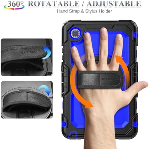 SEYMAC stock Tablet Case for Lenovo Tab One / K9 (TB305FU) 8.7 inch Drop-Proof Protection Cover with 360° Rotate Stand & Strap [Pen Holder] & Screen Protector 2025, Deepblue+Black - Image 3