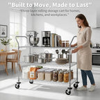 Finnhomy 3-Tier Commercial Grade Rolling Cart, Heavy Duty Utility Carts with Wheels and Handles, Kitchen Trolly on Wheels, Metal Serving Shelves with 700 lbs Capacity, Shelf Size 24" D x 48" W, NSF - Image 6