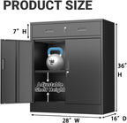 CJF Metal Storage Cabinet, Locking Storage Cabinet with 1 Drawer and Adjustable Shelf, 36" H x 28" W x 16" D Metal Cabinets for Office, Home, Garage -Black - Image 3