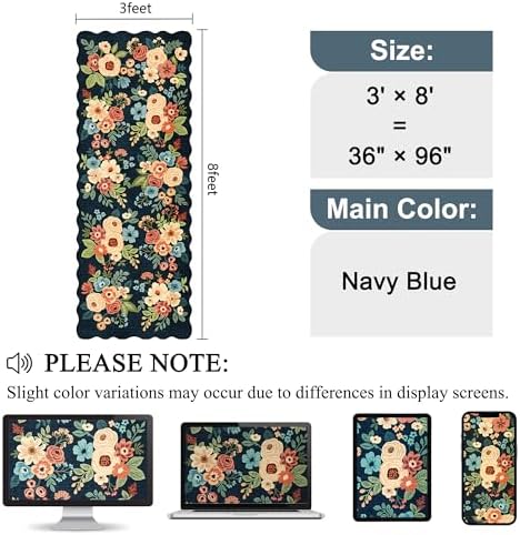 DUKINO 3x8 Kitchen Runner Rug, Floral Washable Rug for Hallway, Navy Blue - Image 2