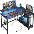 Bestier 42-Inch L-Shaped Computer Desk with Charging & LED, Black by Bestier