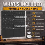 Steel Pegboard Tool Wall Organizer, 6Pack 14.76 x 10.82 in, 6 Bins, Black - Image 2