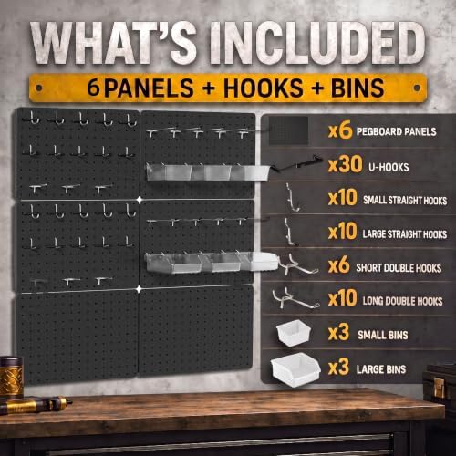 Steel Pegboard Tool Wall Organizer, 6Pack 14.76 x 10.82 in, 6 Bins, Black - Image 2