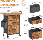 3-Drawer Mobile File Cabinet with 22" Wide Printer Stand, Fabric Filing Cabinet with Side Bag & Headphone Hook, Fits Letter/A4 Size Hanging File Folders, Rolling Home Office Organizer, Rustic Brown - Image 3