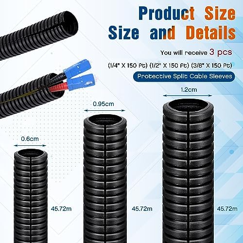 Sasylvia 1/4", 1/2", 3/8" X 150ft Split Wire Loom Tubing, Cord Protector - Image 2