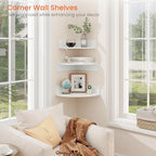 Homode Floating Corner Shelves, Set of 3 Wood Corner Wall Shelves with Wire Hole, 12 Inch Deep Hanging Corner Display Shelf for Living Room, Kitchen, Bedroom, White - Image 4