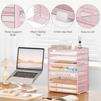 Subekyu 9 Tier Paper Letter File Tray Organizer for Desk, Pink Large Mesh Desk Folder Sorter Organizer with Handle, Include 6 Pcs Adjustable Height Slid Tray for Office Home School Supplies Storage - Image 6