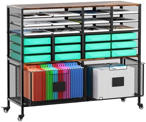 EasyPAG Rolling Cart with 2 Storage Drawer, Under Desk Filling Cabinet with Mail Sorter, Pull Out Hanging File Rack for Letter Size Folders, Mobile Utility Craft Cart for Home Office, Black by EasyPAG