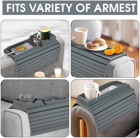 Bamboo Couch Cup Holder, 2 Cork Coasters, Anti-Slip Foldable Couch Arm Tray - Image 5