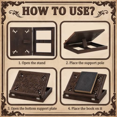 Amyhill Adjustable Wooden Bible Stand 13x10, Carved Book Holder, Vintage - Image 5
