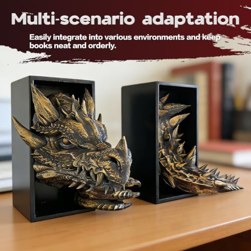 Dragon Bookends Ornaments, Gothic Fantasy Bookends, Book Lovers Unique Resin Shelf Holder Set, Functional Resin Animal Statue Sculpture Book Holder for Home Office Bookshelf（Purple） - Image 3