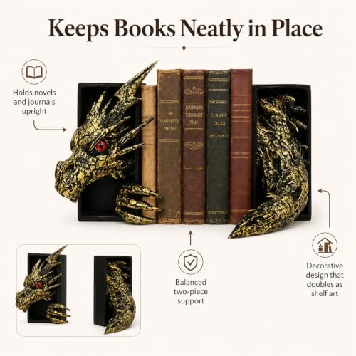 Dragon Bookshelf Decor, Gothic Fantasy Bookends - Image 3