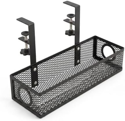 Under Desk Cable Management Tray, 2026 New Adjustable No Drill Cord Organizer with Clamp, Premium Cable Management Box for Home Office Standing Desk Wire Management (Black b) by AIIONP