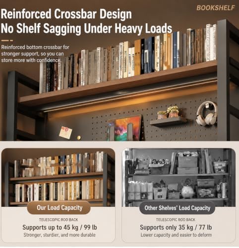 Desk Shelf Organizer with Pegboard & Storage Accessories, 2-Tier Desk Hutch Desktop Storage Rack, Desk Shelf for Office and Home Office White Frame /Natural Wood Board (4-Tier)53.2"×9.8"×48.5" - Image 7