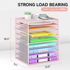 Cawukege 9 Tier Paper Organizer with Handle, Pink Large Capacity Desk Organizer Mesh File Folder Letter Paper Tray Desktop Document Sorter for Classroom, School, and Office Accessories Organization - Image 6